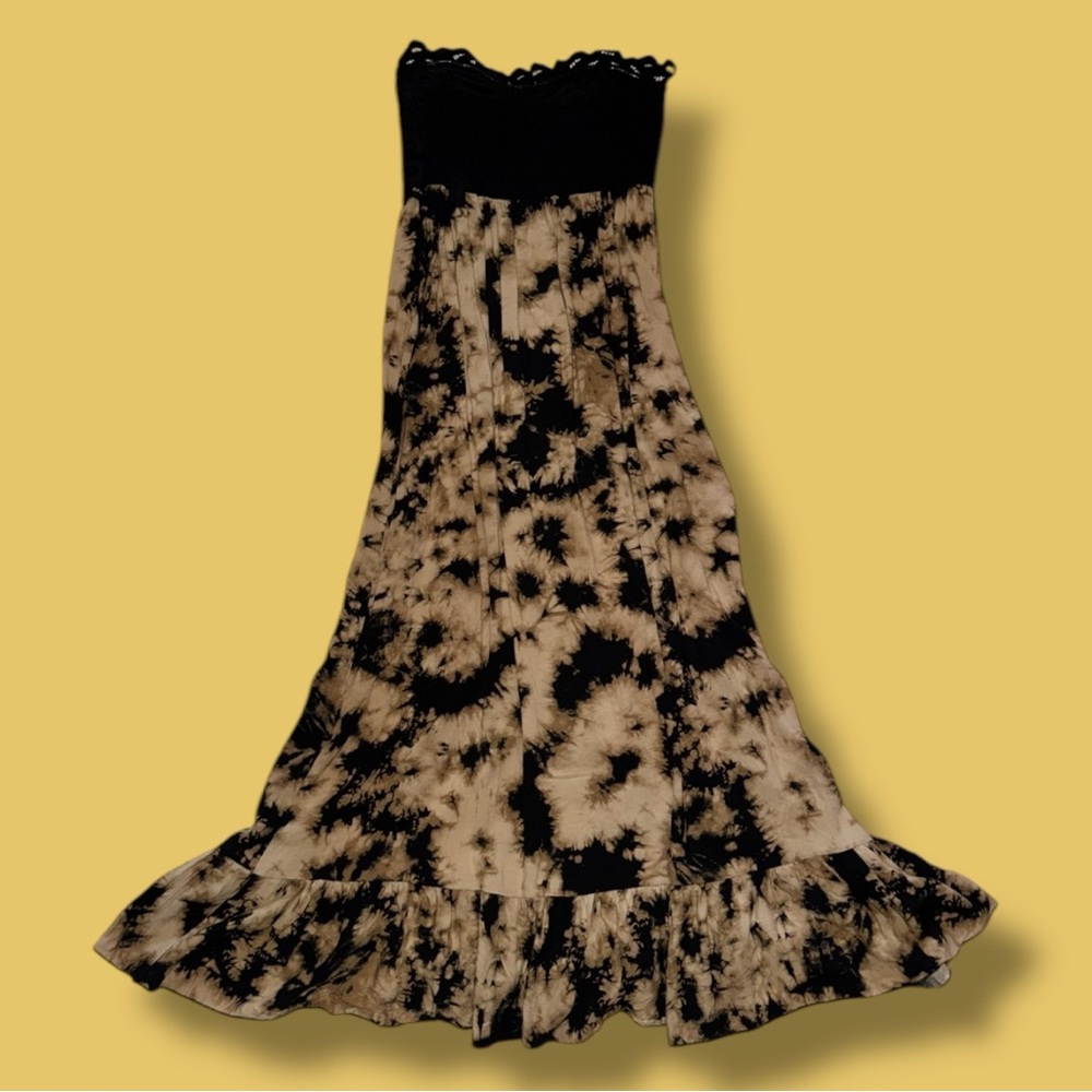 Anthropologie Black and Tan Faded Rose Strapless Maxi Dress - Picture 15 of 16